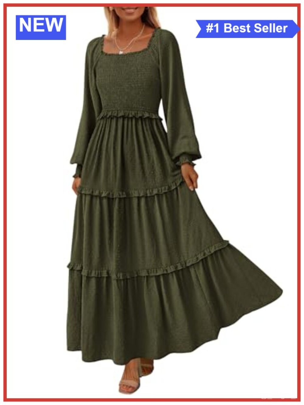 PRETTYGARDEN Women's Smocked Long Sleeve Maxi Dress Swiss Dot Ruffled
